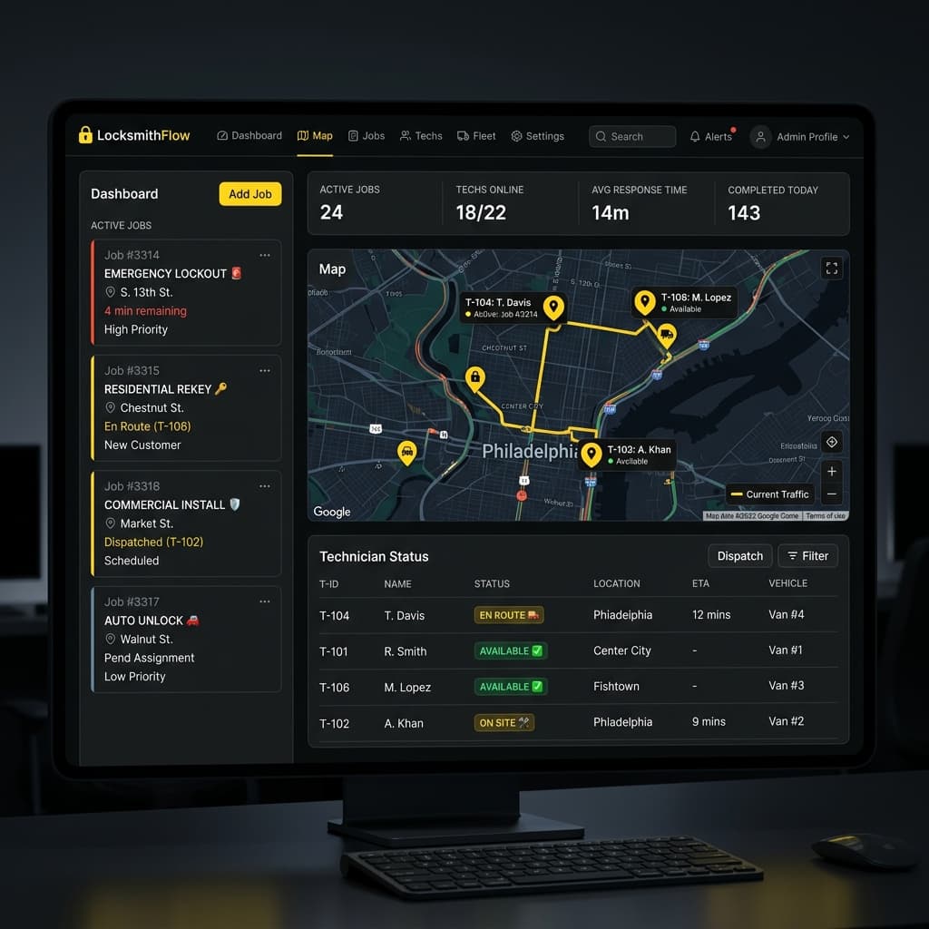 Unlokt Locksmith Dispatcher Board UI